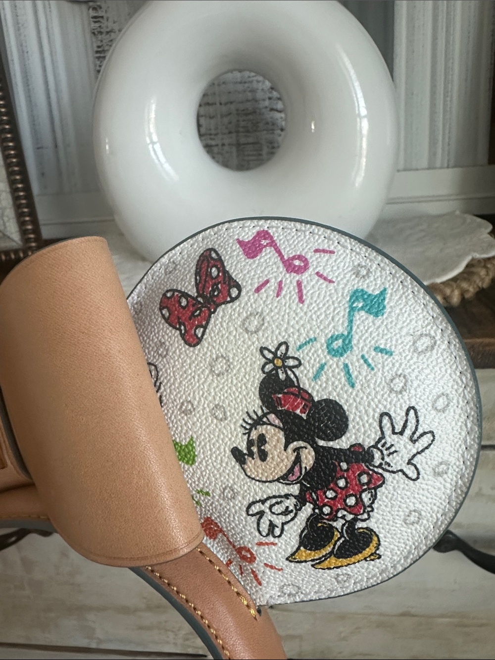 Disney Dooney & Bourke Sketch  Tan Leather Bow Mickey & Minnie Ear Headband - Picture 3 of 7